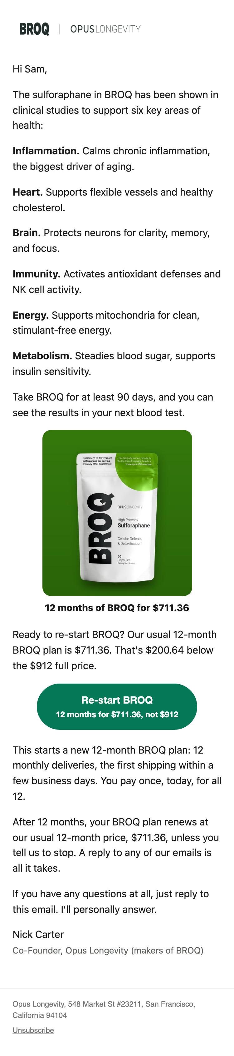 The whole email as it looks on a phone: 6 ways BROQ works for you